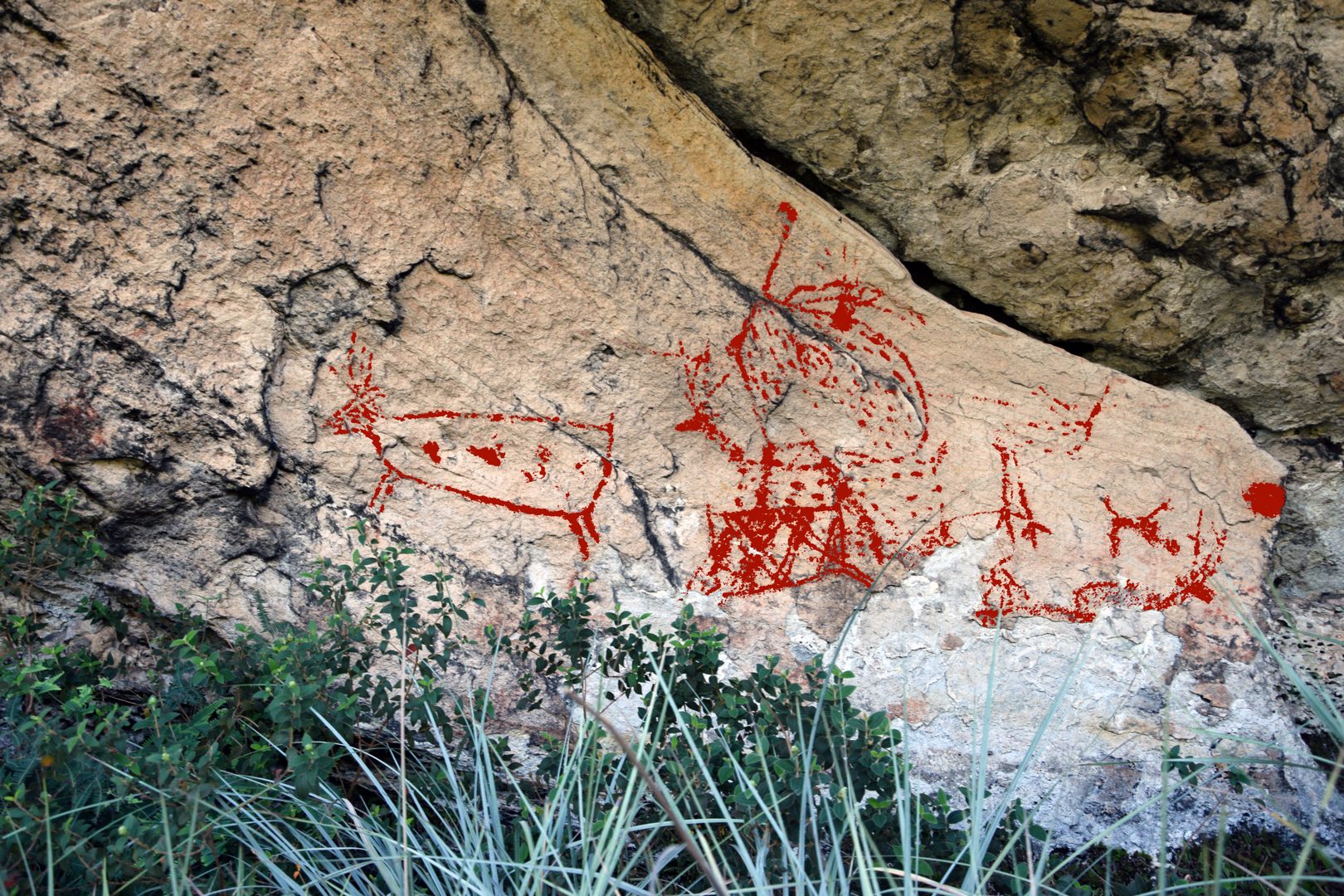 Pinturas rupestres em campo — registro de sítio arqueológico